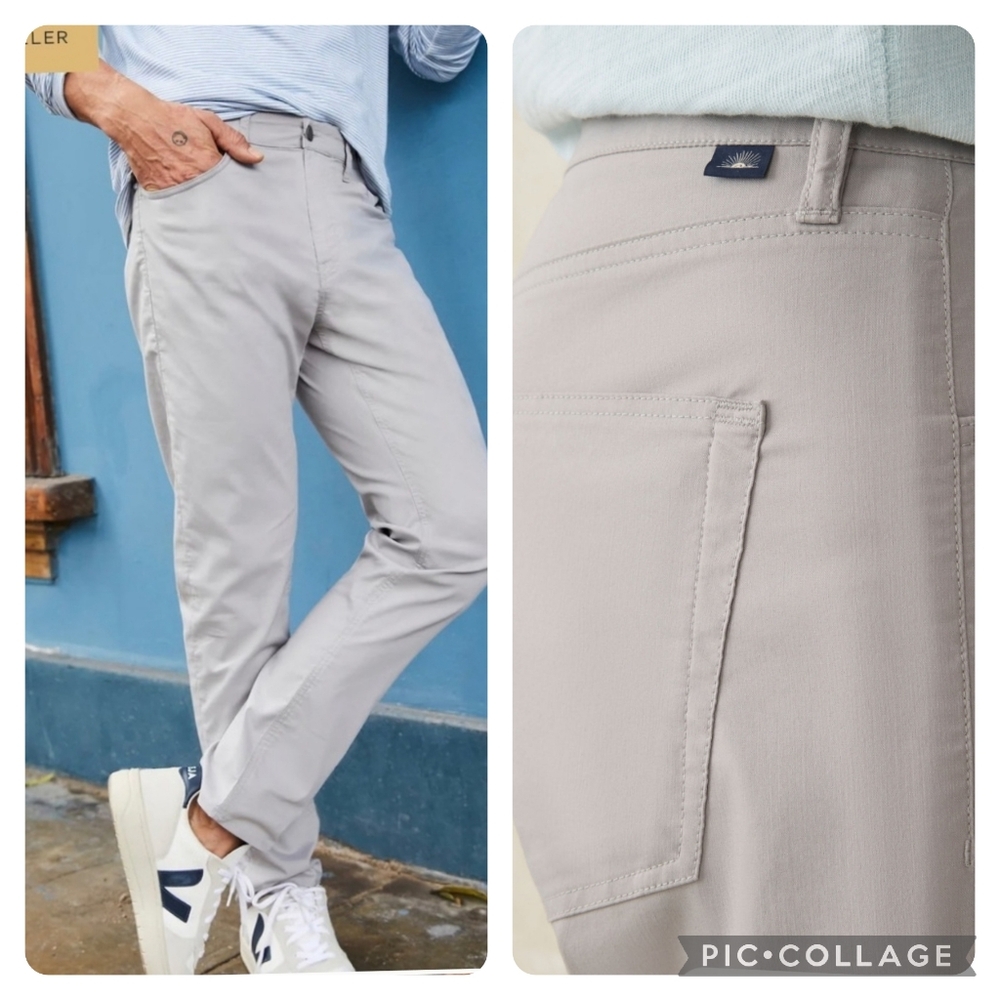 Faherty Movement 5-Pocket Pant Lightweight Travel Athletic Pants Fossil 28 x 32 - Picture 2 of 14
